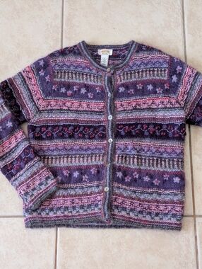 Talbot's Hand Knit Cottagecore Soft & Fuzzy Purple Mohair Silk Blend Cardigan